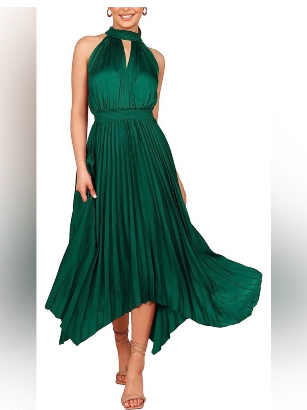 pretty Garden nwt Emerald Green Halter Pleated Midi Dress medium